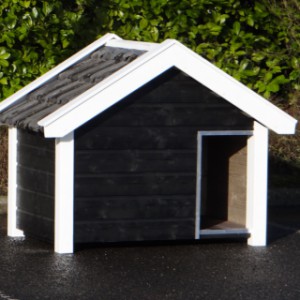 Hondenhok Reno zwart/wit met donkere dakpannen