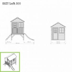 Speelhuisje EXIT Loft 300 met glijbaan - afmetingen