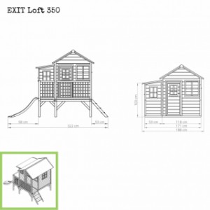 Speelhuis met glijbaan - EXIT Loft 350 - afmetingen