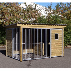 Hondenkennel Forz met geisoleerd nachthok, houtkader en raampje 343x240