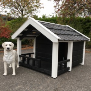 Hondenhok Reno zwart/wit geïsoleerd met veranda 160x172x123cm