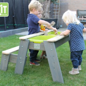 EXIT Aksent Zand-, Water- en Picknicktafel 1 bankje - met Parasol en kinder tuingereedschap