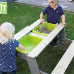 EXIT Aksent Zand-, Water- en Picknicktafel met Parasol en kinder tuingereedschap