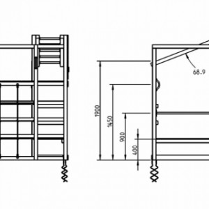 Afmetingen klimtoestel Crossfit (voor- en zijaanzicht)