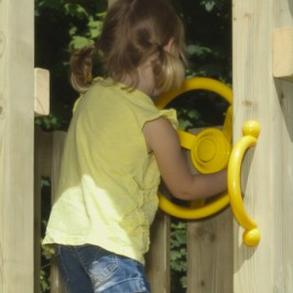 Het gele stuurwiel is een fantastische accessoire voor uw speeltoestel! Leuk te combineren met andere accessoires.
