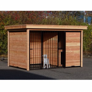 Hondenkennel FORZ zwart/Douglas met houtkader geïsoleerd nachthok en Luxe daksysteem 342x240 cm