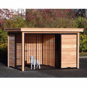 Hondenkennel FORZ zwart/Douglas met houtkader en luxe daksysteem 342x240cm