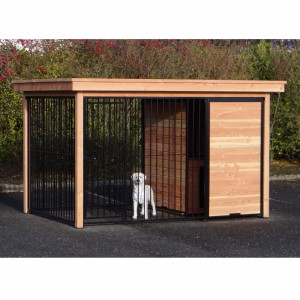 Hondenkennel FIX zwart met Douglas houtkader en nachthok 352x240cm