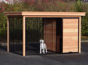 Hondenkennel FIX zwart met dak en Douglas houtkader 352x240 cm