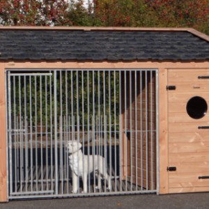 De hondenkennel is gemaakt van Douglashout