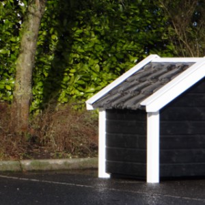 Hondenhok Reno zwart/wit met blauw gesmoorde dakpannen