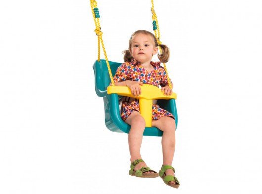 Babyschommelzitje Turquoise - met geel PP-touw