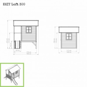 Speelhuisje EXIT Loft 300 met glijbaan - afmetingen