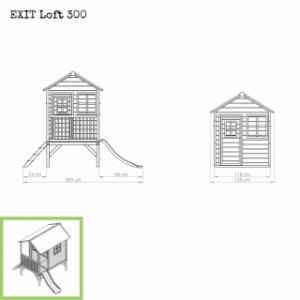 Speelhuisje EXIT Loft 300 groen - met glijbaan
