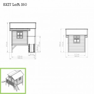 Speelhuis met glijbaan - EXIT Loft 350 - afmetingen