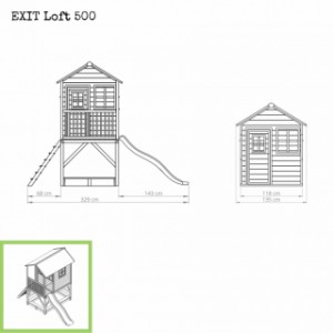 Speelhuis EXIT Loft 500 rood - afmetingen