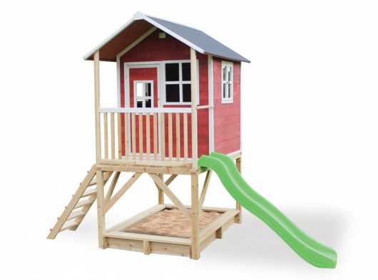 Speelhuis met glijbaan en zandbak - EXIT Loft 500 rood