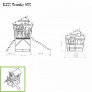 Speelhuis met glijbaan - Crooky 500  EXIT - afmetingen