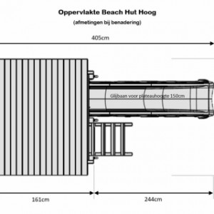 Grondmaten van speeltoestel met glijbaan Beach Hut hoog