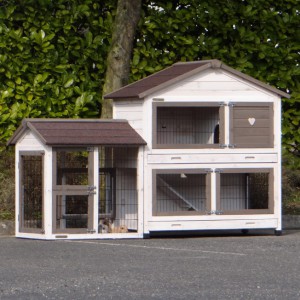 SHOWMODEL - konijnenhok Excellent Medium Anti Knaag met Universal ren white wash 200x67x132cm
