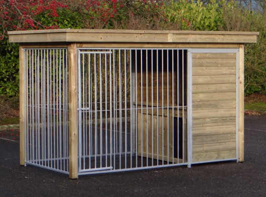 Hondenkennel FIX met houtkader, luxe dak en nachthok Block 352x190cm