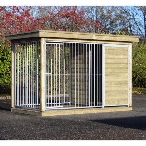 Hondenkennel FIX met houtkader, houten vloer en luxe dak 352x190cm