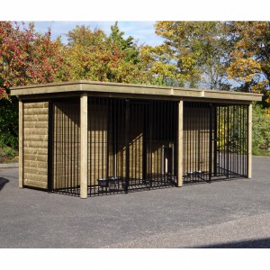 Hondenkennel COMPART met 2 nachthokken, vlondertjes en voederstellen 566x240x222cm