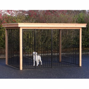 Hondenkennel FLINQ zwart met luxe dak en Douglas houtkader 351x240cm