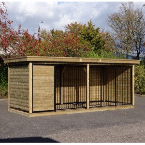 Hondenkennel FORZ zwart met houtkader, houten vloer, geïsoleerd nachthok en Luxe daksysteem 566x240x234cm