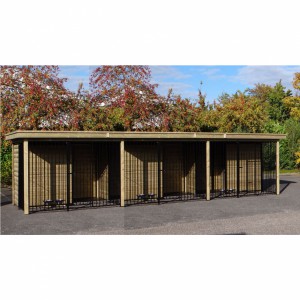 Hondenkennel COMPART met 3 nachthokken, vlondertjes en voederstellen 825x240x222cm