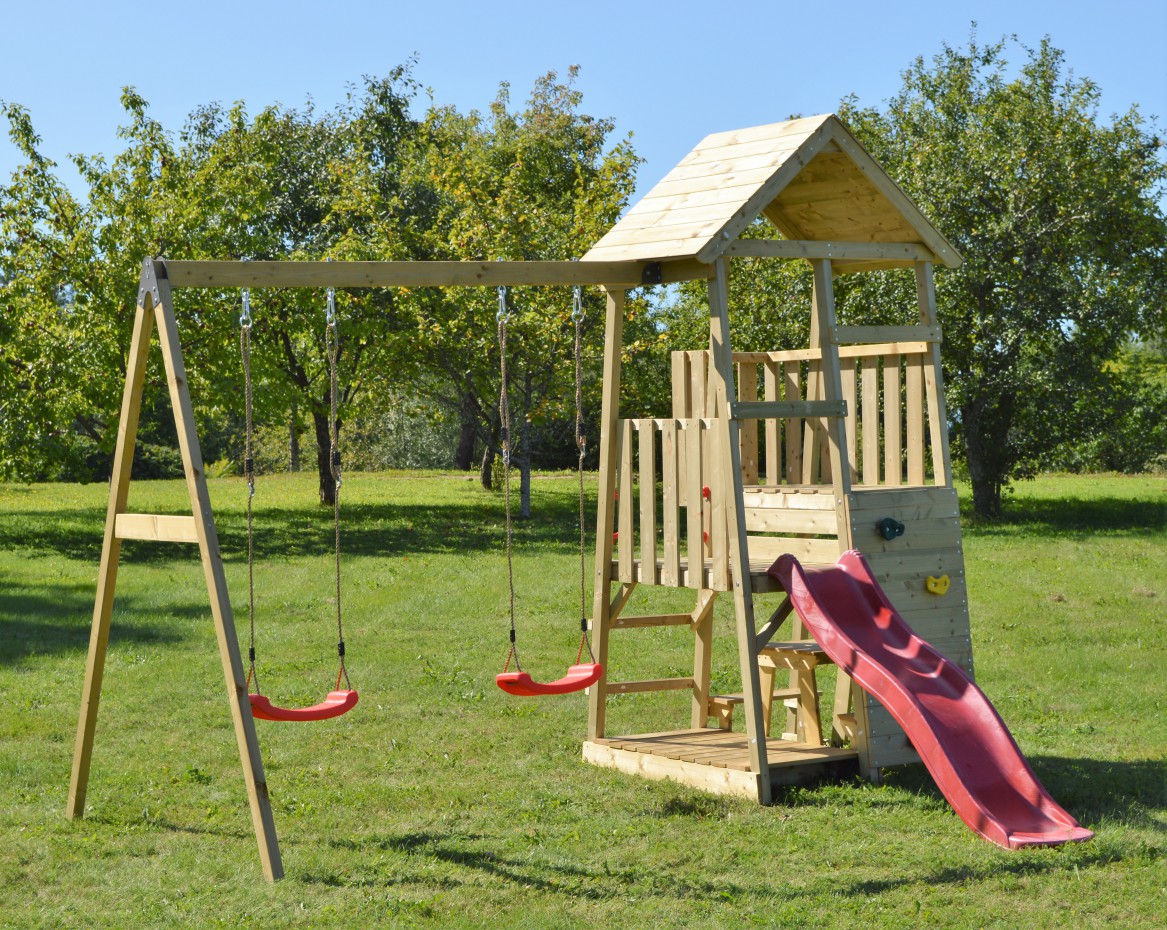 Speeltoestel Activity Tower met dubbele schommel, picknickset en zandbak JoyPet