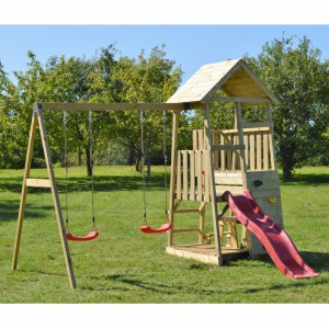 Speeltoestel Junior Activity Tower met glijbaan, schommel, picknickset en zandbak