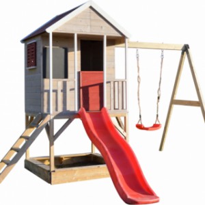 Speelhuis Summer Adventure House wordt geleverd met een glijbaan en een schommel