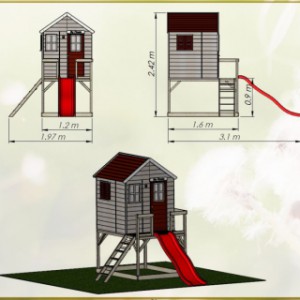 Afmetingen Speelhuis My Lodge met glijbaan - plateauhoogte 90cm