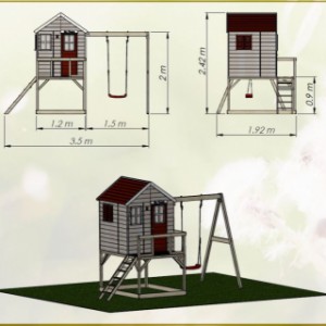 Afmetingen speelhuis My Lodge met schommel - plateauhoogte 90cm