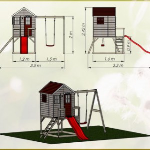 Afmetingen speelhuis My Lodge met glijbaan en schommel - plateauhoogte 90cm