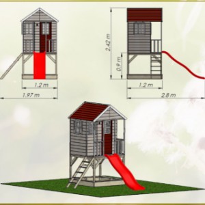 Afmetingen speelhuis Nordic Adventure House met glijbaan en zandbak