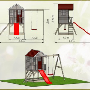 Afmetingen speelhuis Nordic Adventure House met glijbaan en schommel