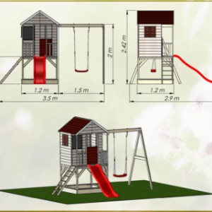 Afmetingen speelhuis Summer Adventure House met glijbaan en schommel