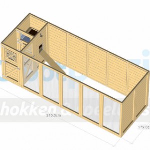 Volière / kippenhok Flex 6.2 met sluis, 3 hokken, legnest en luxe daksysteem