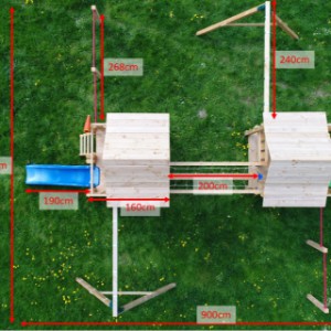 Speeltoestel Country XL - afmetingen zoals het toestel opgebouwd is voor de foto's