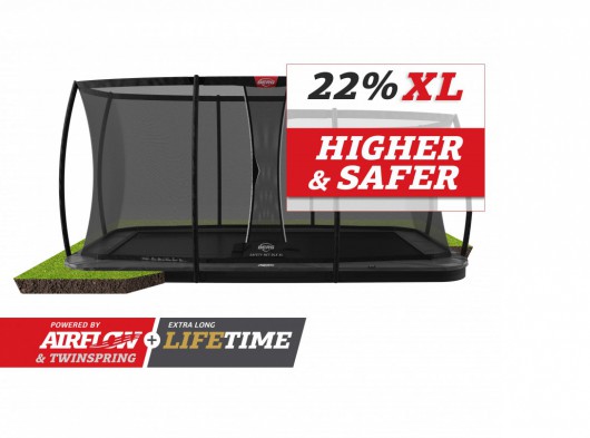 Trampoline BERG Ultim Elite Flatground Grijs - met veiligheidsnet DLX XL 500x300cm