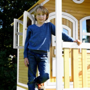 Speelhuis Stef Bruin-wit | met glijbaan | houten speelhuis