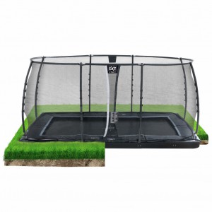 Trampoline EXIT Dynamic Groundlevel met veiligheidsnet 458x275cm