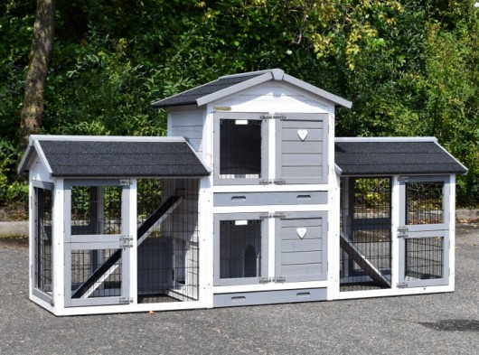 Kippenhok Double Small White-grey met 2 rennen 239x72x121cm