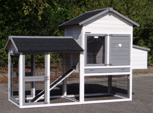 Konijnenhok Prestige Medium White Anti Knaag met ren en nestkast 229x90x150cm