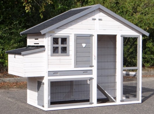 Konijnenhok Holiday Medium white-grey met nestkast 209x88x151cm