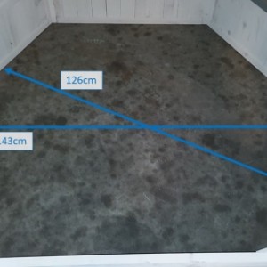Afmetingen Volière Evy met ren wit/grijs bodem
