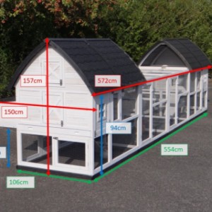 Afmetingen Konijnenhok Kathedraal Large Combi met aanbouwrennen