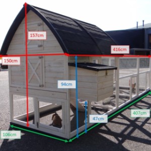 Afmetingen Kippenhok Kathedraal Large met aanbouwrennen